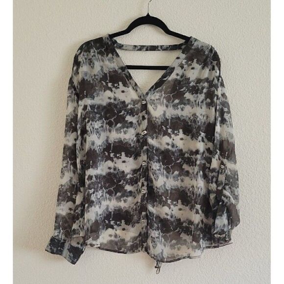 Alberto Makali Abstract Print Long Sleeve  Sheer Blouse Women's Size Large - Picture 1 of 8